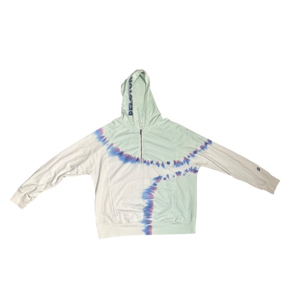 Peloton Tie Dye Quarter Zip Hoodie Sweatshirt Mint Green Blue Purple Size L - Picture 1 of 8
